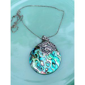 Vintage Abalone Shell Pendant 925 Silver With Elephant BOHO